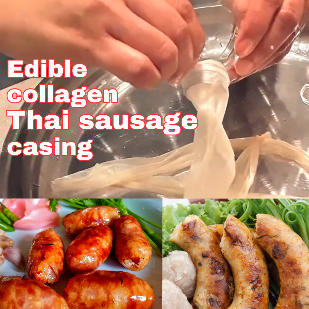 Edible Collagen Sausage Casings Tube 28mm x 4m – Natural Sausage Making Tube for Homemade Sausages, Thai Isan Sausage, Sai Ua, and Chinese Sausage