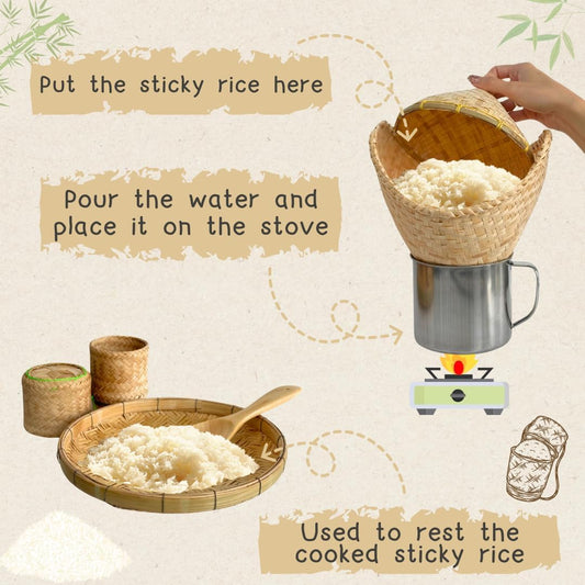 Handmade Thai Bamboo Sticky Rice Steamer Set: Traditional Cookware