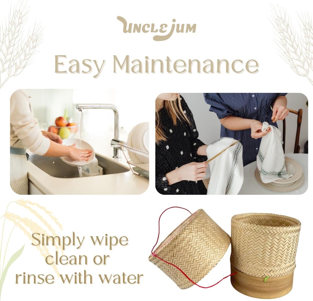 Handmade Woven Bamboo Rice Containers – 6 inch Thai Sticky Rice Serving Baskets