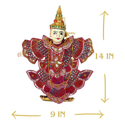 Vintage Thai Marionette Puppet – Handcrafted Wooden Head, Sequin and Bead Dress, Unique Asian Décor