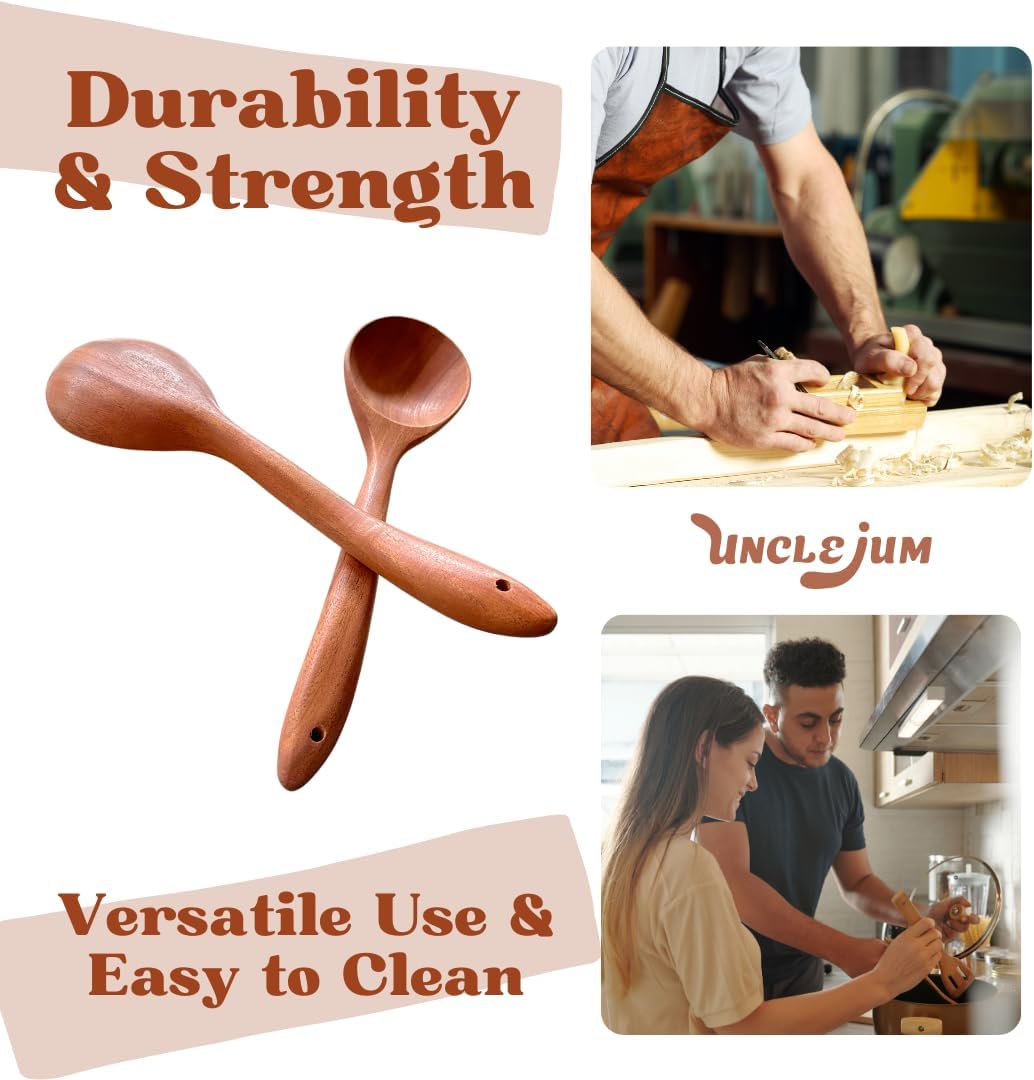 Set of 2 Natural Wooden Ladles β Handmade Palm Wood Soup Spoons 11 Inches, Eco-Friendly Kitchen Utensils & Tools