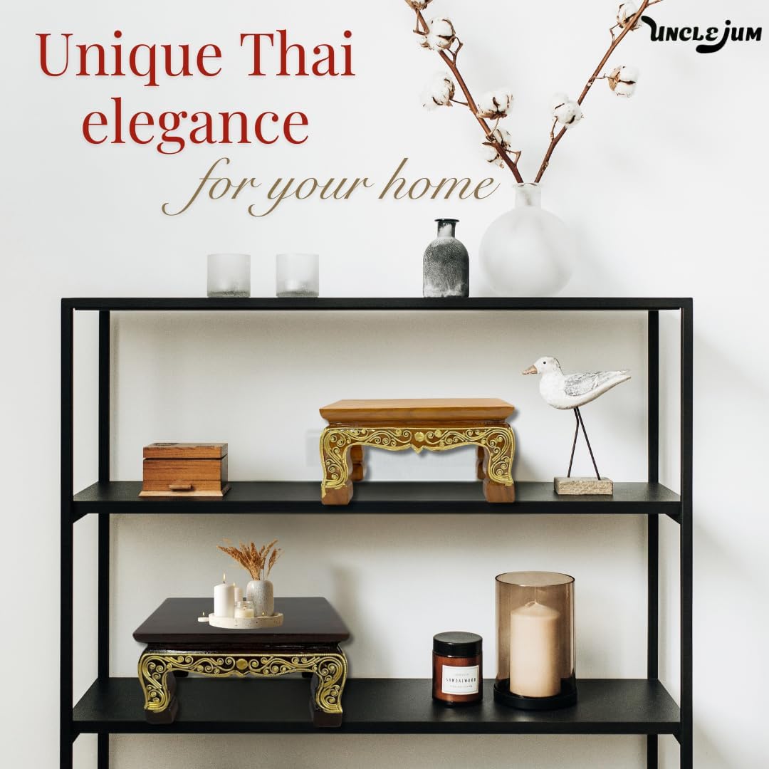 Thai Wooden Altar Stand – Hand-Carved Pedestal for Buddha Statue or Sculpture, Traditional Thai Pattern, W8 × D5 × H4 inches