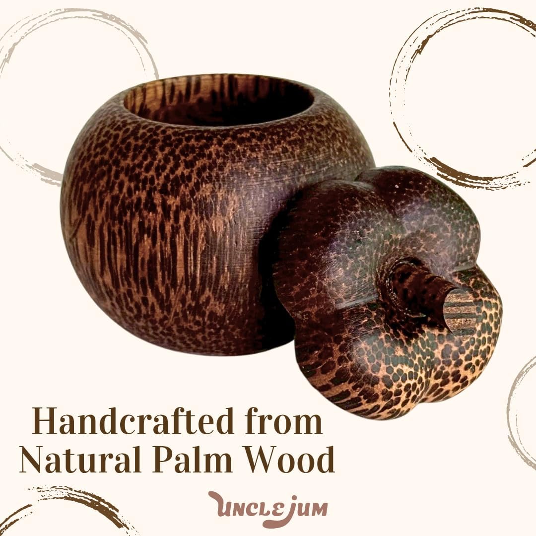 Mangosteen Shape Wooden Jar with Lid (Set of 2) – Palm Wood Mini Containers (2.5")