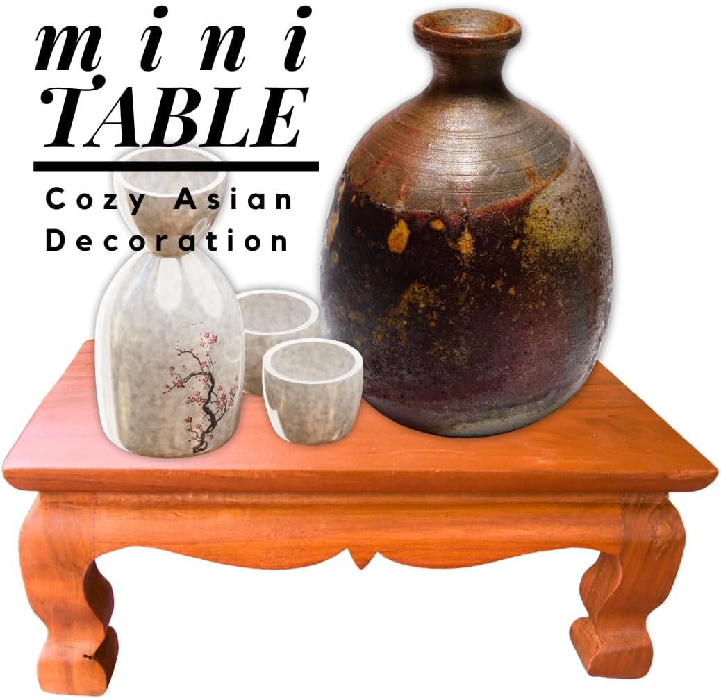Mini Thai Wood Table for Buddha Statue Sculpture Stand, Pedestal, Cozy Asian Decoration (6x10 inches)