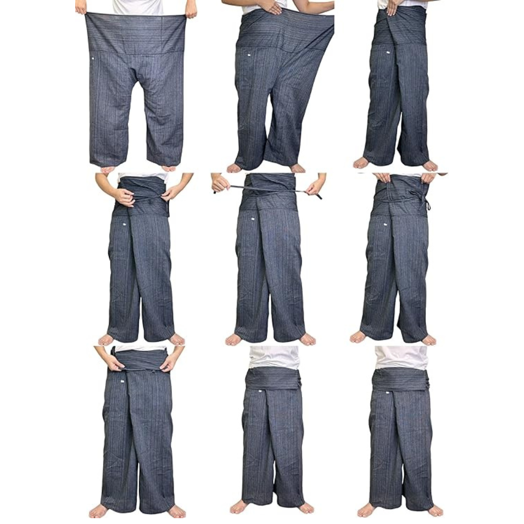 Thai Fisherman 2 tones color Cotton Pants: Unisex Yoga & Massage Trousers