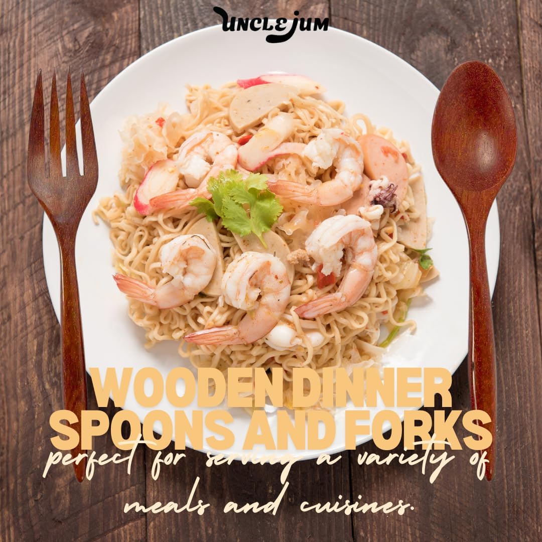 Set of 2 Pairs Wooden Dinner Spoons and Forks β 7 inch Redwood Utensil Set | Handmade Rustic Dining Cutlery for Salad, Pasta, and Everyday Meals