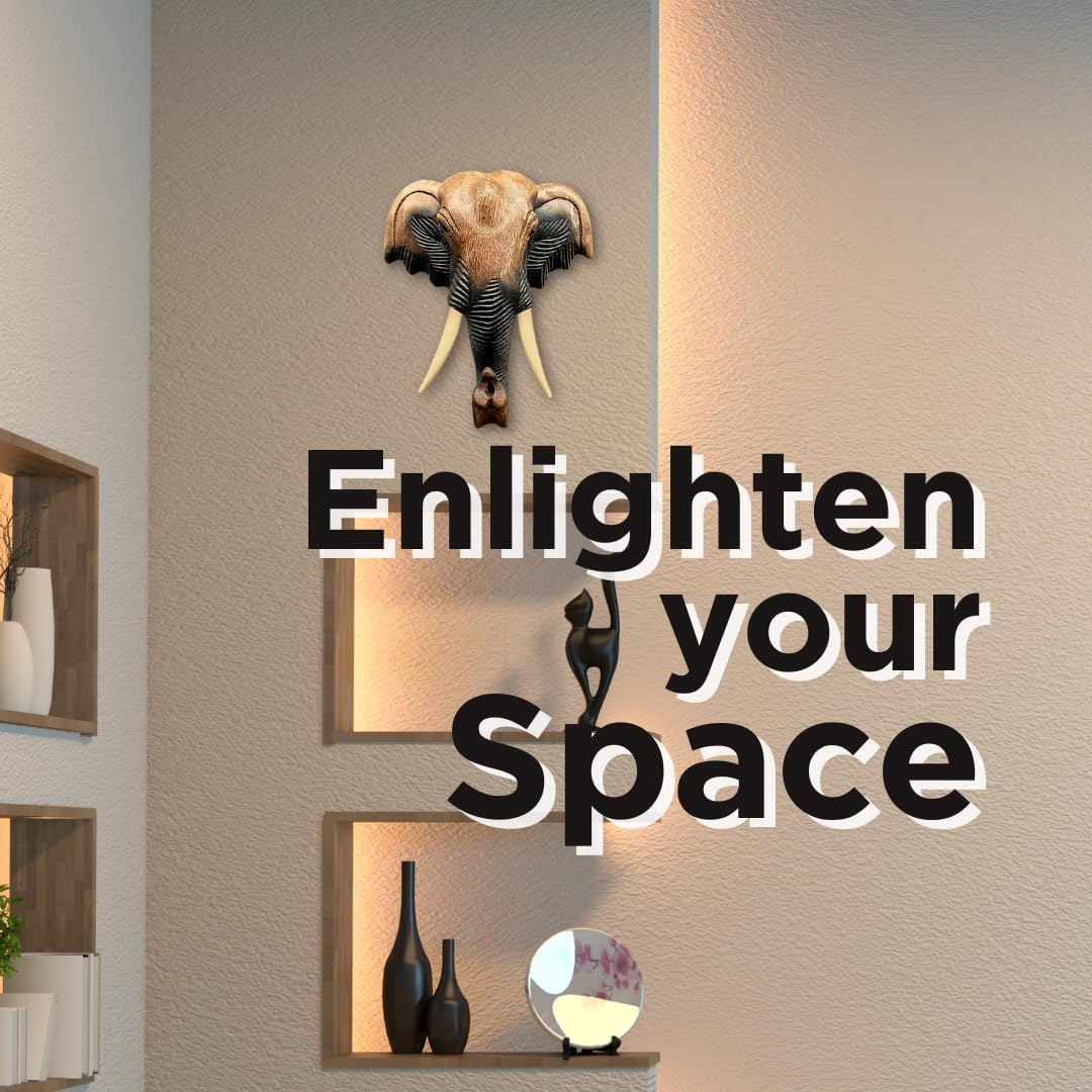 Hand Carved Thai Elephant Head Wall Decor – 8 Inch Wooden Sculpture | Thailand Handicraft | Wall Hanging Home Decor