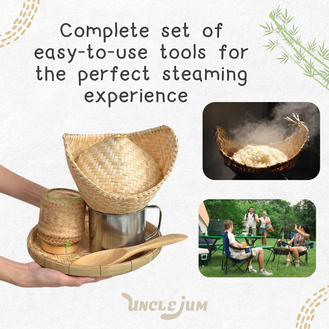 Handmade Thai Bamboo Sticky Rice Steamer Set: Traditional Cookware
