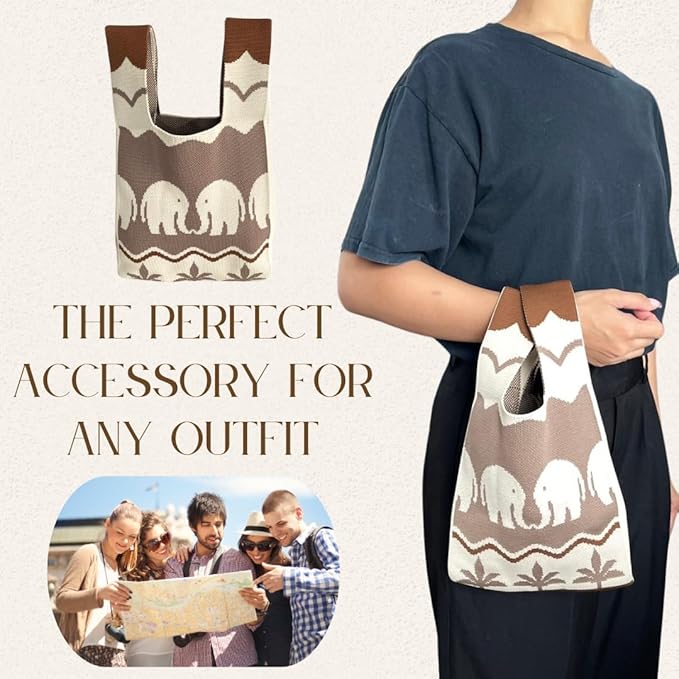 Handmade Thai Woven Shoulder Bag with Elephant Pattern – Boho Tote, Eco-Friendly, Everyday Purse, Festival & Travel Gift