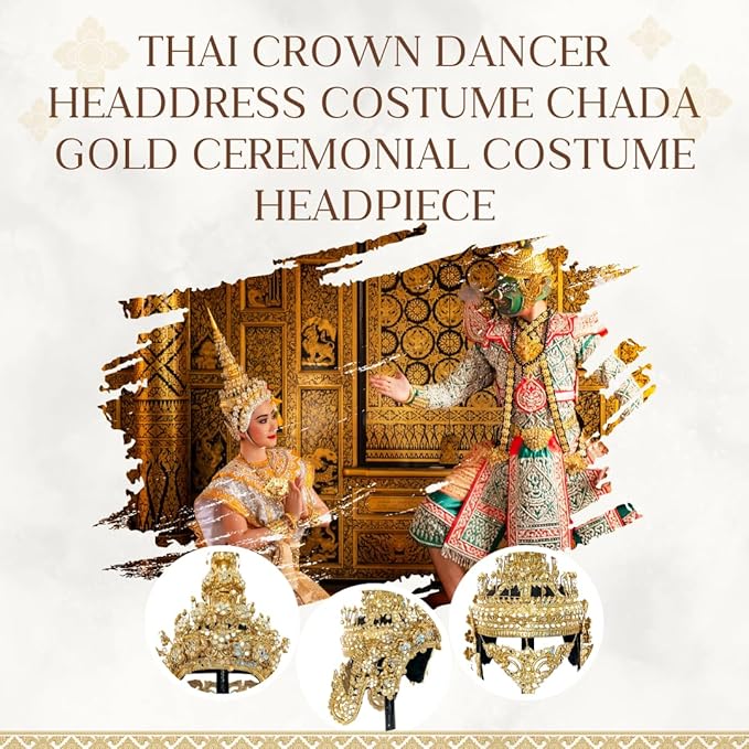 Thai Crown Dancer Headdress (Chada Gold Ceremonial) – Traditional Thai Dance Costume Accessory by UNCLEJUM