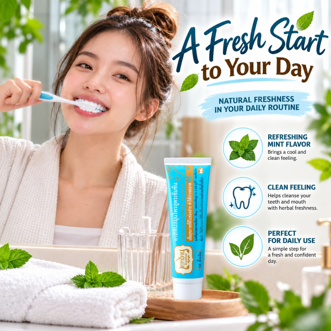 Tepthai Concentrated Herbal Toothpaste Original Flavor with Fluoride – Gum Care, Plaque & Tea/Coffee Stain Care, Fresh Breath – 70g × 2 Tubes