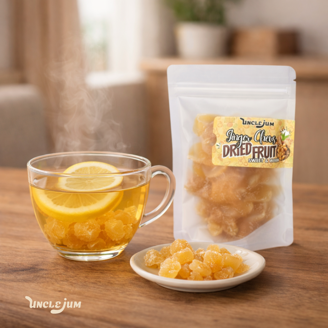 UNCLEJUM Ginger Chews – Sweet & Warm Dried Ginger Snack with Real Ginger – Soft & Chewy – 150g