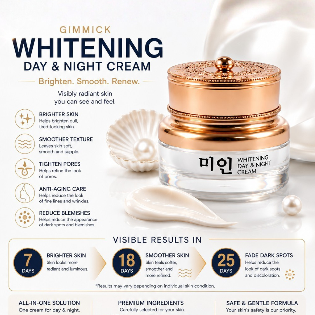 GIMMICK Whitening Day & Night Cream 13g – Korean Pearl Brightening Cream with Alpha-Arbutin, Niacinamide & Jojoba Oil Helps Fade Dark Spots for Radiant Glass Skin