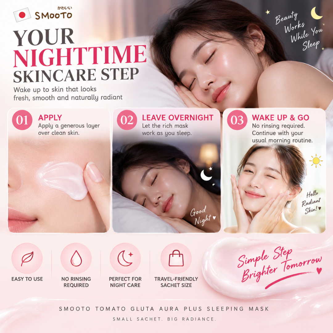 Smooto Tomato Gluta Aura Plus Sleeping Mask – Tomato, Glutathione & Arbutin Brightening Overnight Mask – 10g × 3 Packs