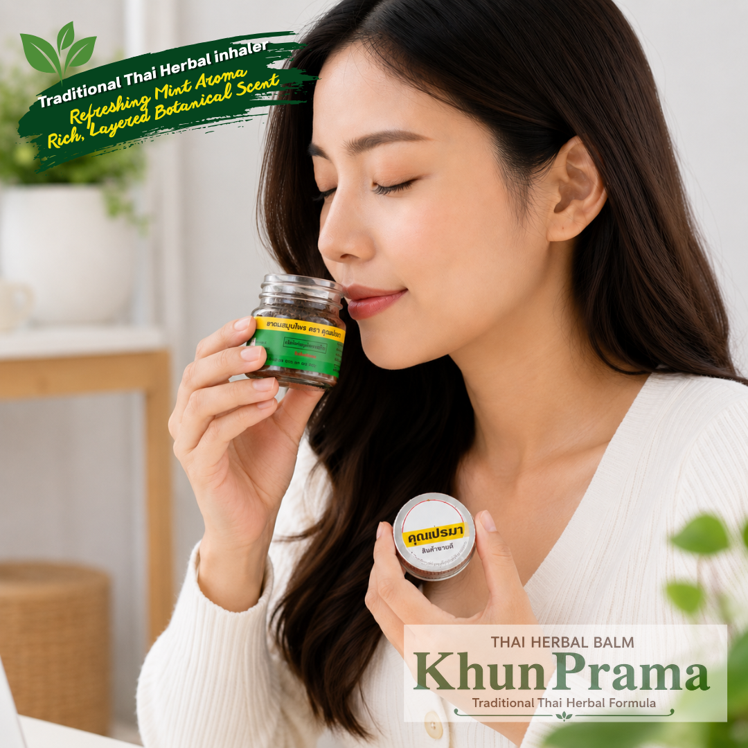 Thai Khun Prama Herbal Inhaler 8g – Traditional Thai Aromatic Herb Blend with Mint, Clove, Cardamom & Licorice for Refreshing Everyday Use