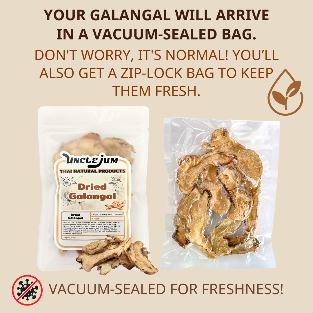 UNCLEJUM Dried Galangal 100g – Sliced Thai Galangal Root for Cooking