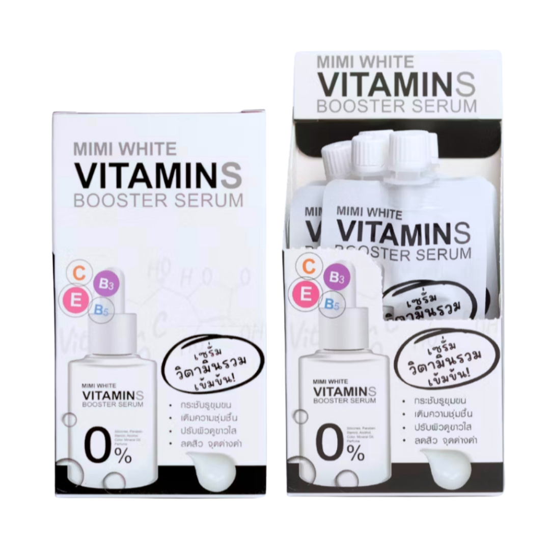 MIMI WHITE Multi Vitamins Booster Serum 30ml – Vitamin C, B3, B5 & E Facial Serum | Niacinamide, Ceramide & Rosehip Oil | Brightening & Hydrating Face Serum