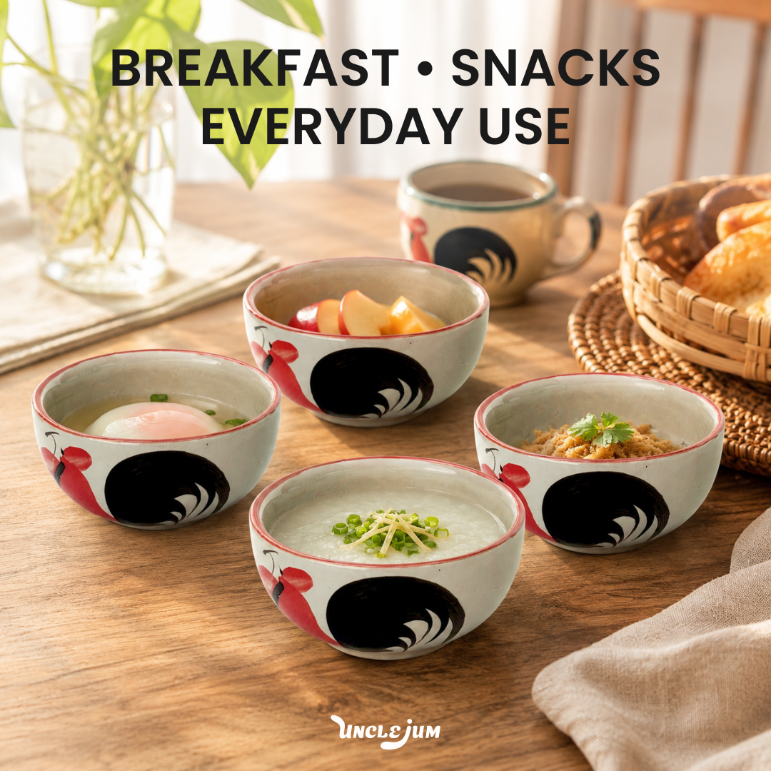 5-Piece Thai Rooster Ceramic Bowl Set 3.5 Inch – Traditional Small Serving Bowls for Dipping Sauce, Condiments, Snacks, Dessert, Rice, Ice Cream & Side Dishes
