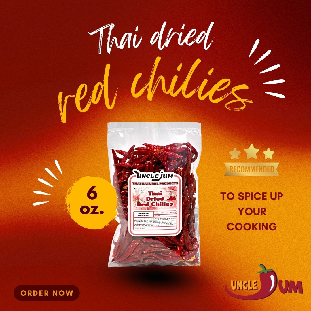 Thai Dried Jinda Chili Peppers – Whole Stemless Red Chili | Extra Hot Thai Chili for Curry, Stir Fry, Chili Oil & Thai Cooking | Product of Thailand