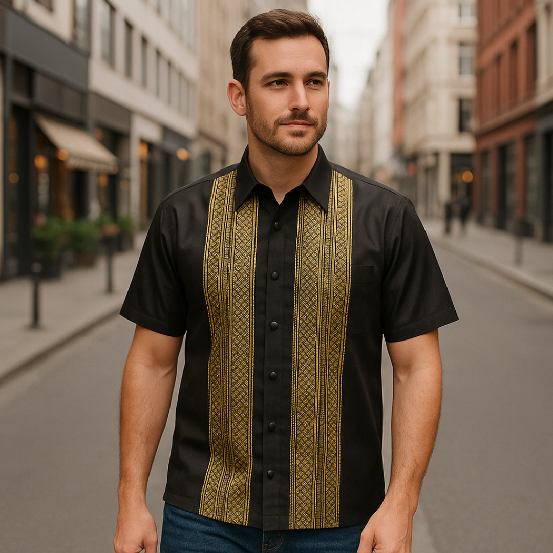 Men’s Thai Silk Short Sleeve Shirt with Pocket | Traditional Thai Design
