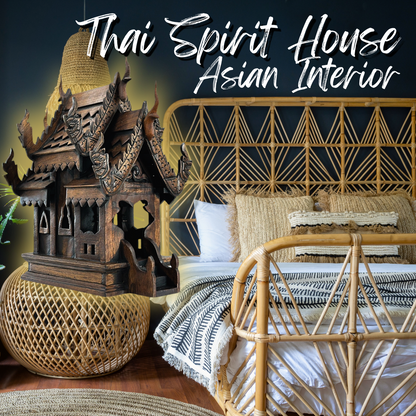 Large Wood Carved Thai Spirit House Model 15 Inches – Handmade Asian Inspired Home Decor | Traditional Thai Wooden Shrine Decorative Accent