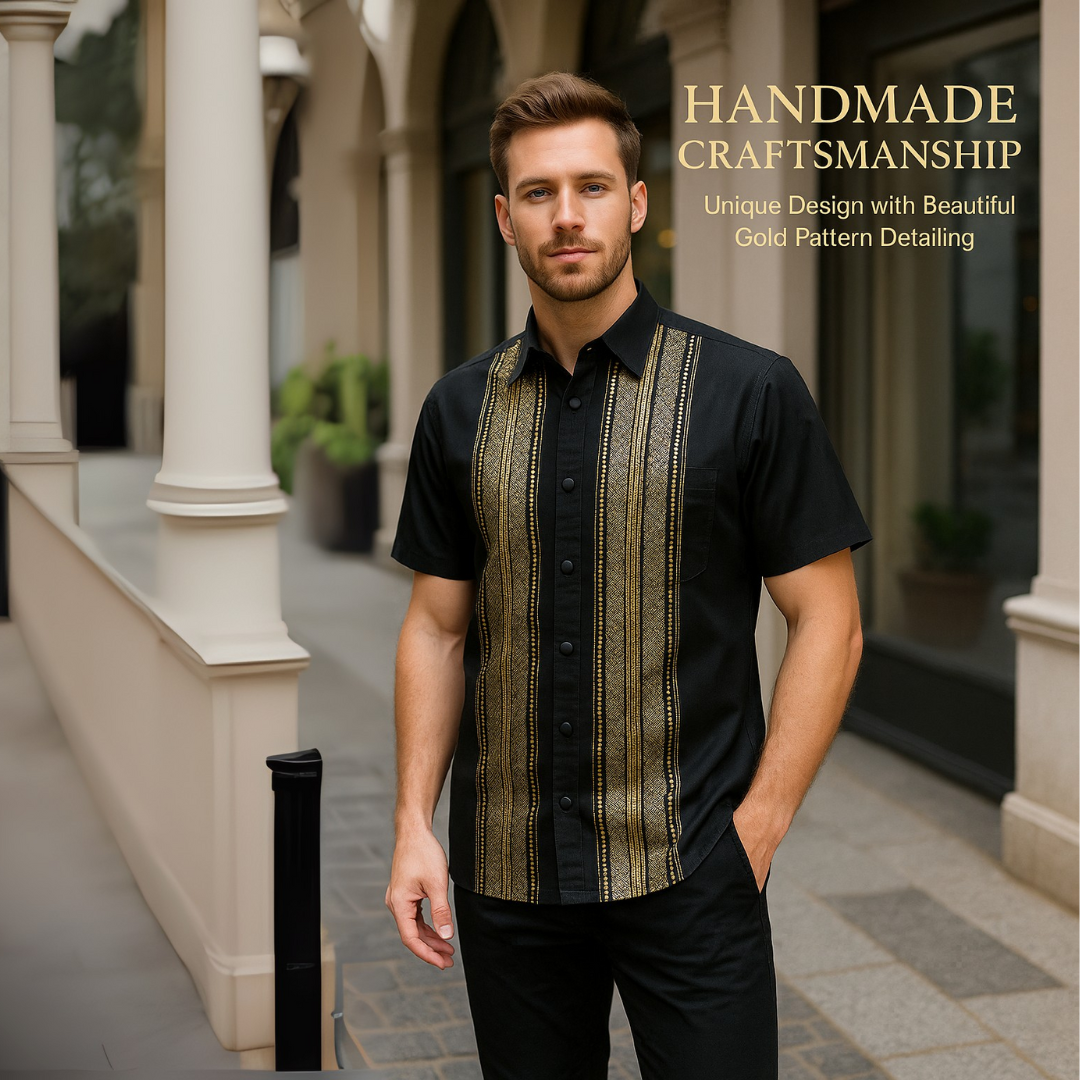 Men’s Thai Silk Short Sleeve Shirt with Pocket | Traditional Thai Design