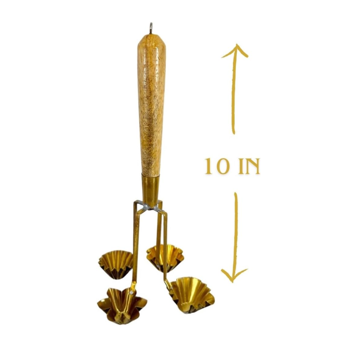 Thai Brass Kratong Thong Mold 4 Shapes – Traditional Crispy Golden Cup Maker | Handmade Thai Dessert &amp; Appetizer Mold | 10-Inch Brass Cooking Tool