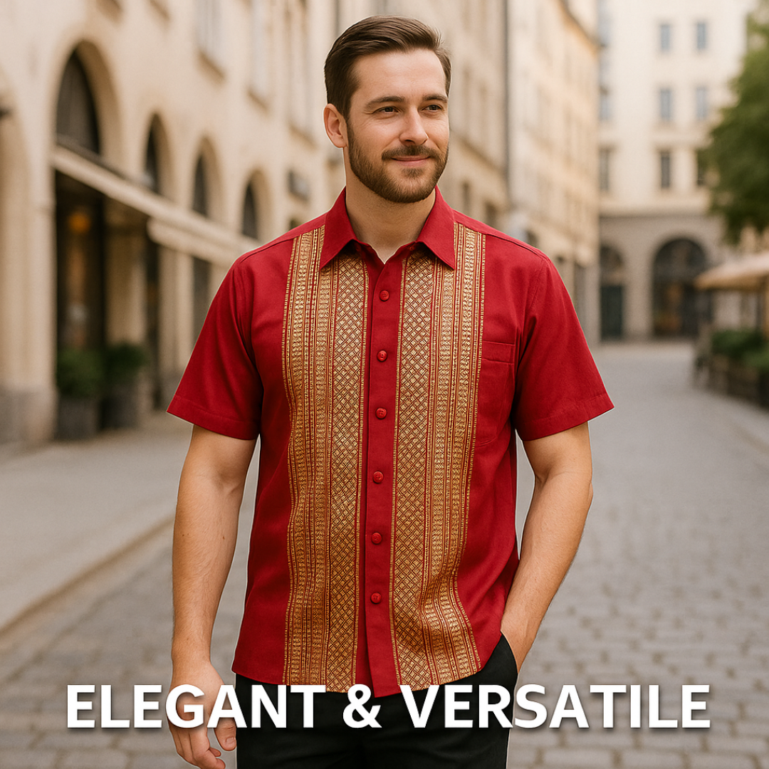Men’s Thai Silk Short Sleeve Shirt with Pocket | Traditional Thai Design