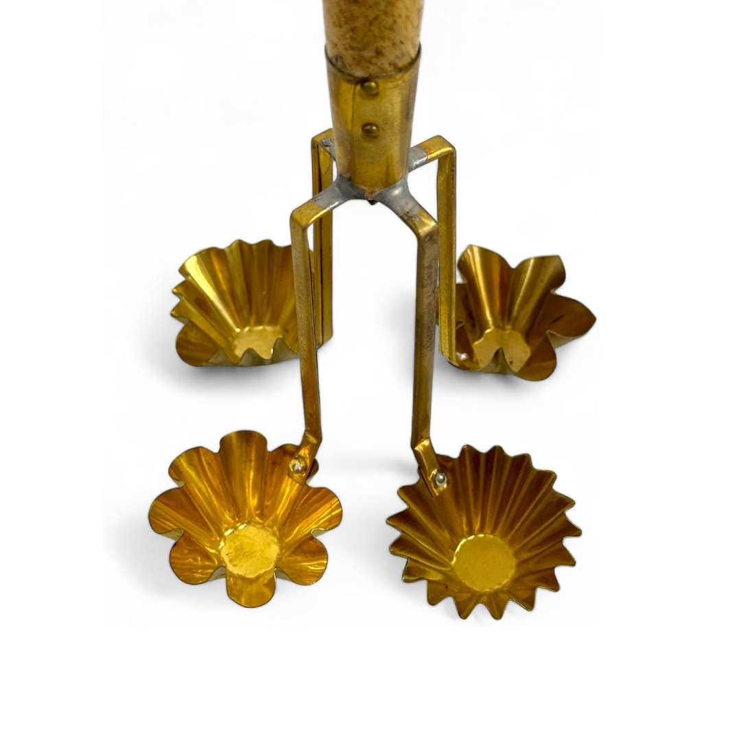 Thai Brass Kratong Thong Mold 4 Shapes – Traditional Crispy Golden Cup Maker | Handmade Thai Dessert &amp; Appetizer Mold | 10-Inch Brass Cooking Tool