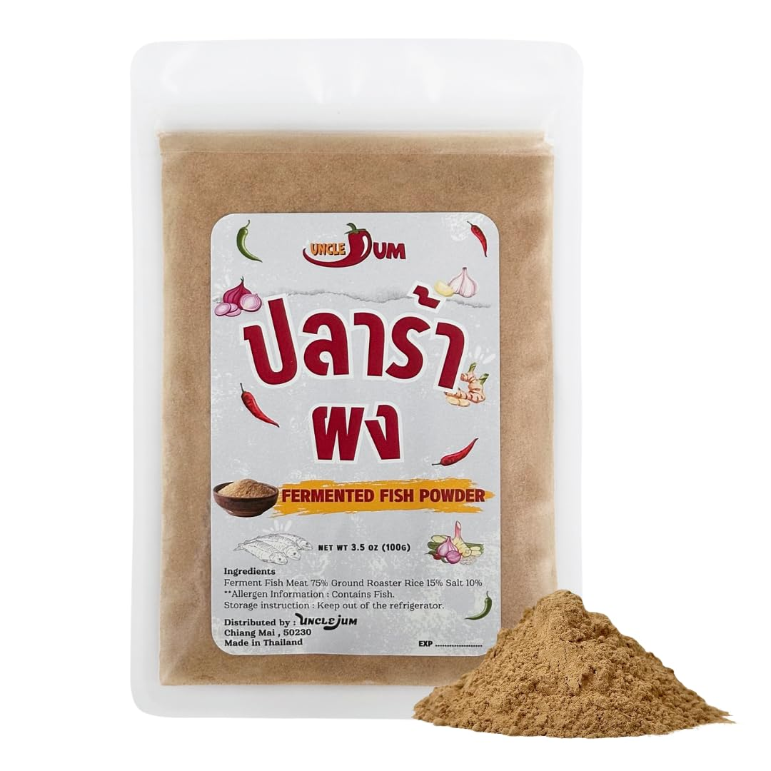UNCLEJUM Thai Pla Ra Powder (ผงปลาร้า) Seasoning 50g, 100g – Fermented Fish Powder | Authentic Isaan Seasoning for Som Tum, Larb, Nam Prik & Thai Cooking | Product of Thailand