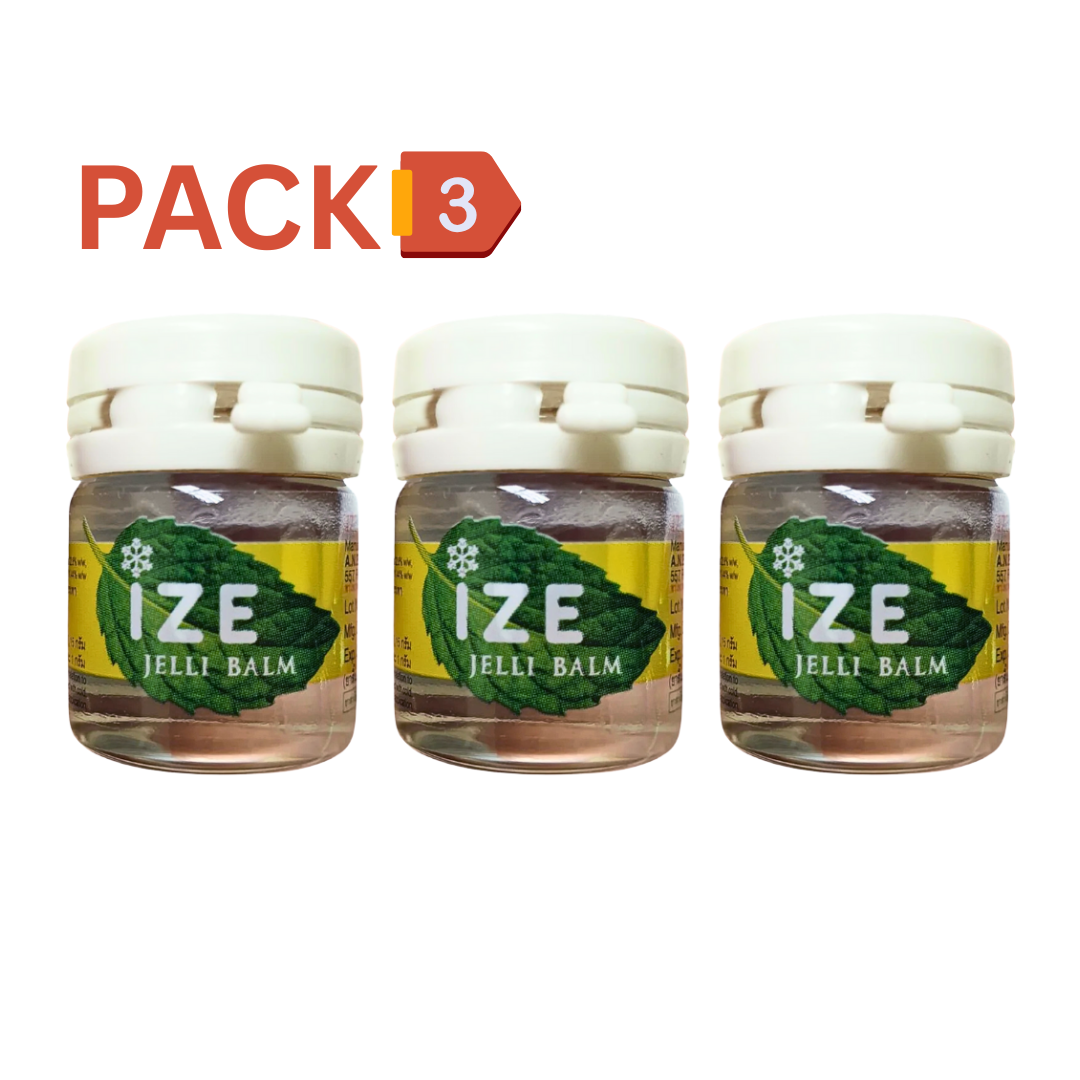 IZE Jelli Balm Thai Aromatic Gel 7g (Pack of 3) – Cooling Herbal Inhalation Gel Helps Refresh, Soothe Insect Bites & Provide Everyday Aromatic Comfort