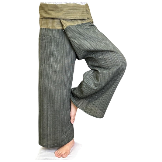 Thai Fisherman 2 tones color Cotton Pants: Unisex Yoga & Massage Trousers