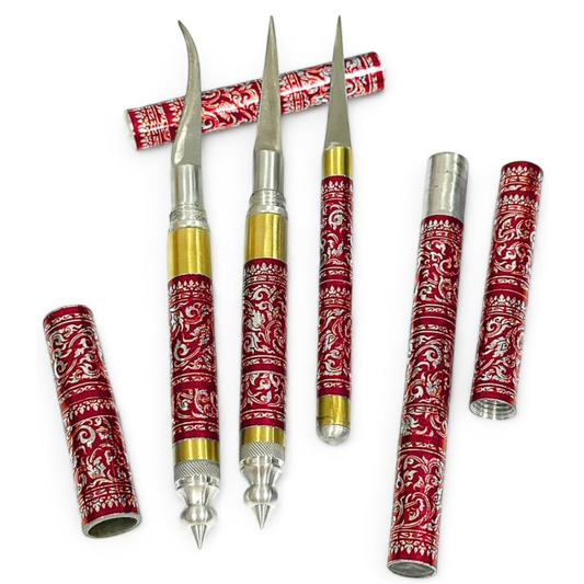 Set of 3 Thai Fruit & Soap Carving Knives – Handmade Stainless Steel Blades with Traditional Thai Pattern Handles | Professional Sculpting Tools for Fruit, Vegetable & Soap Art