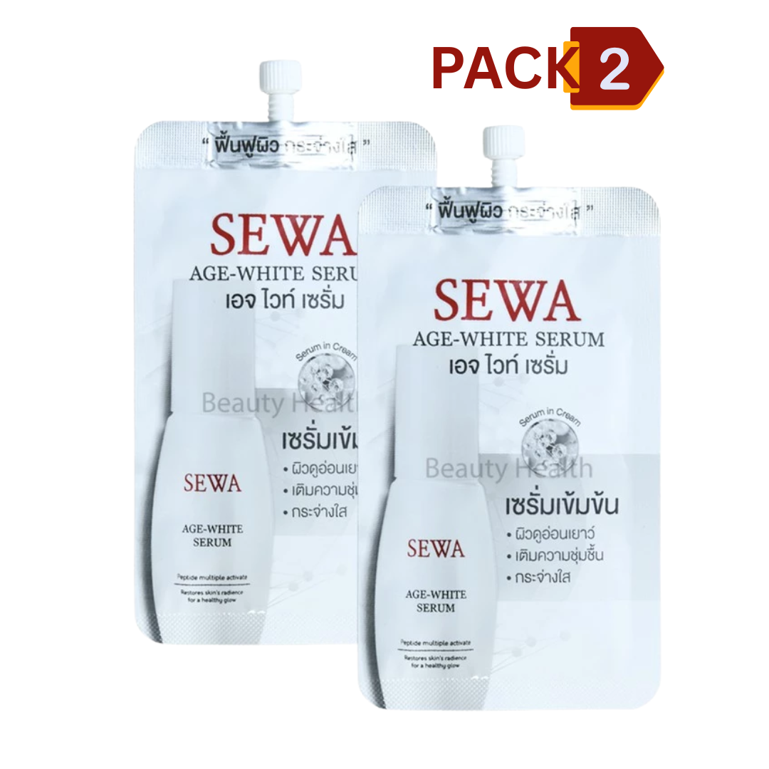Sewa Age White Serum Trial Size 8ml x 2 Sachets – Lightweight Peptide Facial Serum Cream | Hydrating Daily Moisturizer | Travel Size Skincare