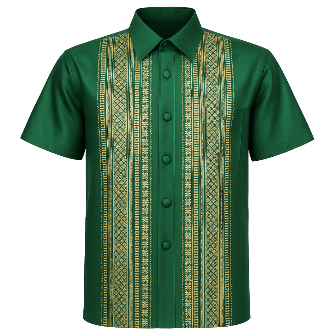 Men’s Thai Silk Short Sleeve Shirt with Pocket | Traditional Thai Design