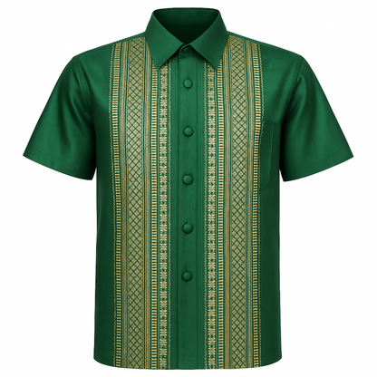 Men’s Thai Silk Short Sleeve Shirt with Pocket | Traditional Thai Design