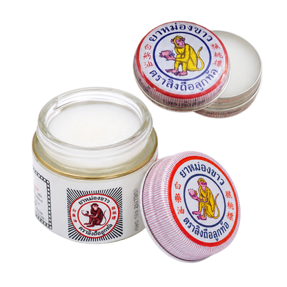 White Monkey Holding Peach Balm – Traditional Thai White Herbal Balm for Massage, Insect Bites, Nasal Comfort & Everyday Relief