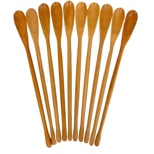 Set of 10 White Wood Long Handle Coffee Tea Drink Stirrer – Handmade Wooden Cocktail Mixing Spoons, 8.5 inch Bar & Cafe Utensil Set