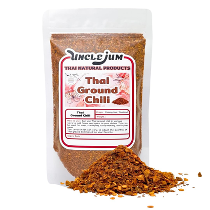 UNCLEJUM Thai Ground Dried Chili Pepper (Prik Bon, Prik Pon, พริกป่น) 100g – Authentic Thai Chili Powder | Premium Ground Red Chili Seasoning | Product of Thailand
