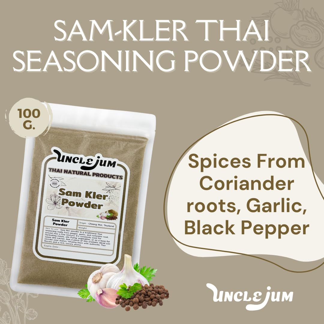 UNCLEJUM Sam-Kler Thai Seasoning Powder 100g – Traditional Thai Three Friends Seasoning | Coriander Root, Garlic & Black Pepper Spice Blend | Product of Thailand