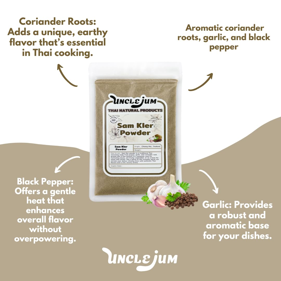 UNCLEJUM Sam-Kler Thai Seasoning Powder 100g – Traditional Thai Three Friends Seasoning | Coriander Root, Garlic & Black Pepper Spice Blend | Product of Thailand