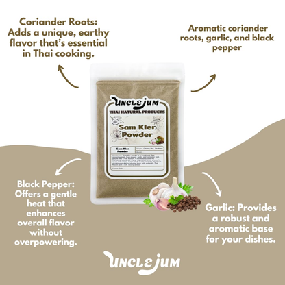 UNCLEJUM Sam-Kler Thai Seasoning Powder 100g – Traditional Thai Three Friends Seasoning | Coriander Root, Garlic & Black Pepper Spice Blend | Product of Thailand