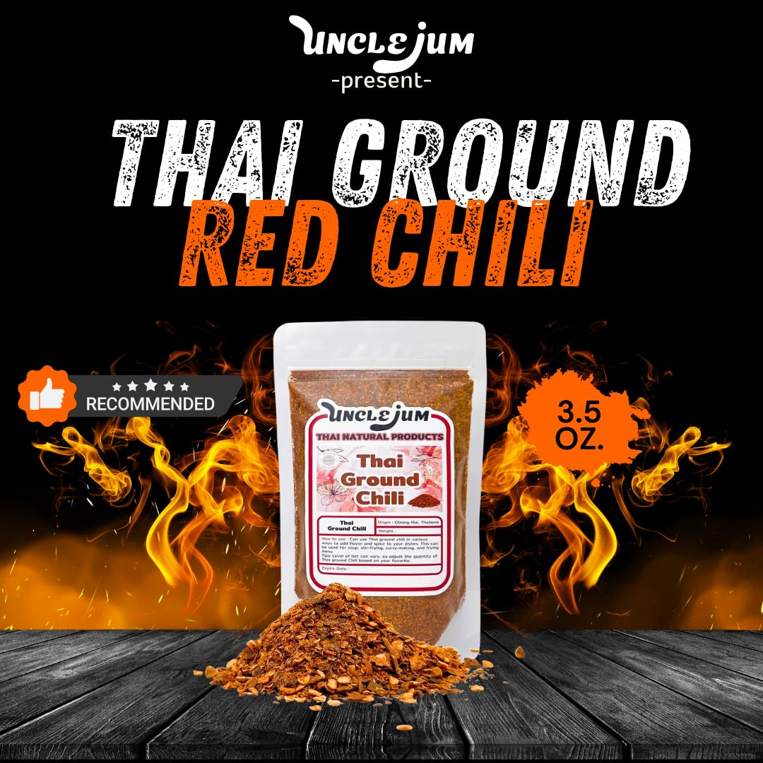 UNCLEJUM Thai Ground Dried Chili Pepper (Prik Bon, Prik Pon, พริกป่น) 100g – Authentic Thai Chili Powder | Premium Ground Red Chili Seasoning | Product of Thailand