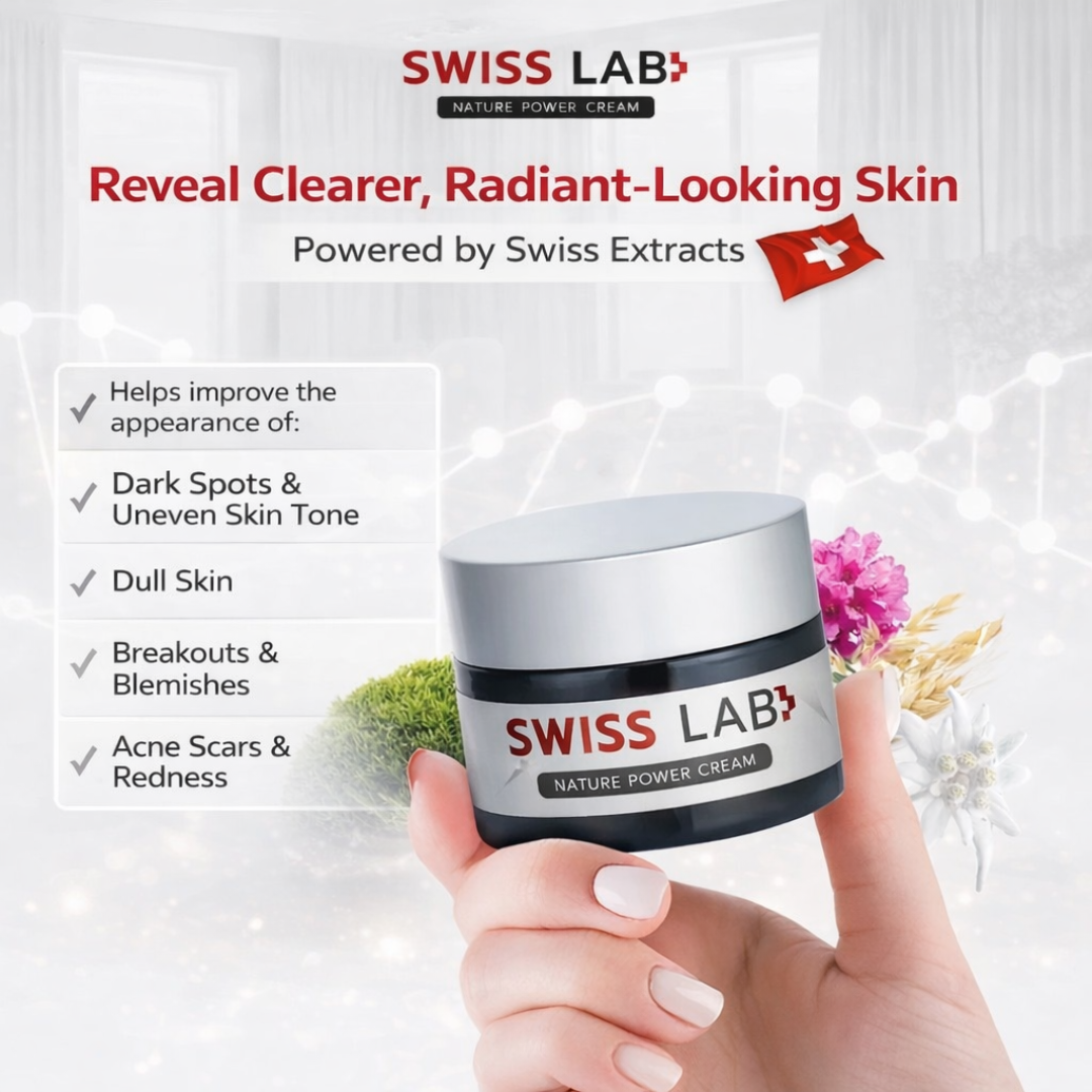 SWISS LAB Nature Power Cream Hydrating &amp; Brightening Daily Facial Moisturizer with Swiss Botanical Extracts 1 Fl Oz (30 mL)