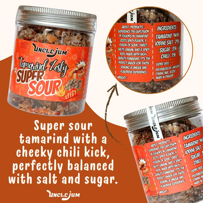 UNCLEJUM JeedJard Tamarind Candy 120g – Thai Sweet, Sour & Spicy Tamarind Chewy Snack | 5-Taste Chili Tamarind Candy in Resealable Jar