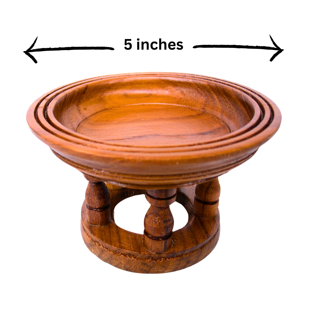 Thai Khun-Toke Mini Wooden Tray, 5 Inches, for Buddhism Food Offering