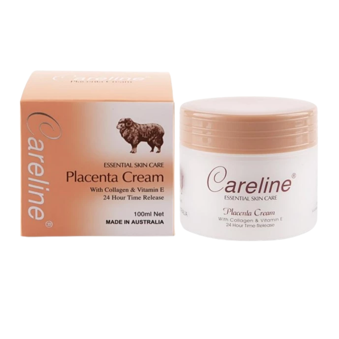 Careline Placenta Cream 100ml – 24 Hour Time Release Face Moisturizer | Placenta Protein, Collagen &amp; Vitamin E | Hydrating Anti-Aging Facial Cream