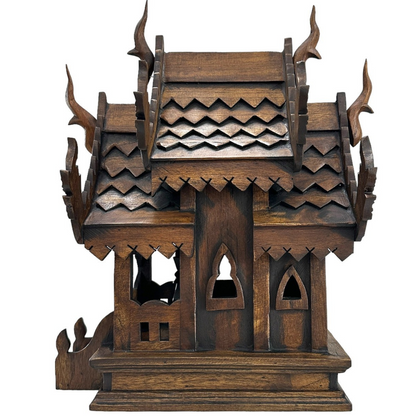 Large Wood Carved Thai Spirit House Model 15 Inches – Handmade Asian Inspired Home Decor | Traditional Thai Wooden Shrine Decorative Accent