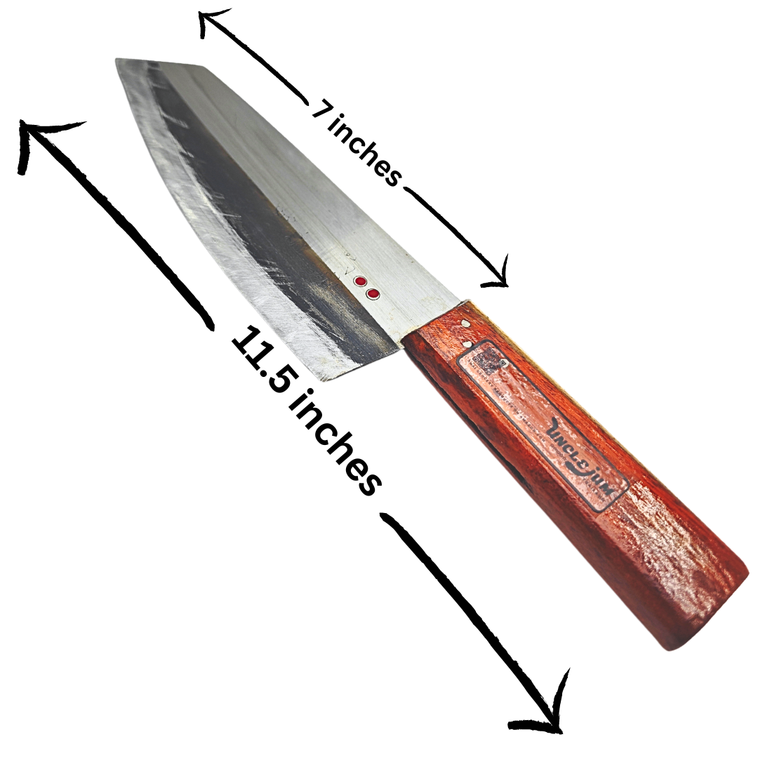 Traditional Thai Kitchen Knife – Handmade Aranyik Iron Knife, 7" Sharp Thin Blade with Wooden Handle | Authentic Thai Chef Tool