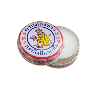 White Monkey Holding Peach Balm – Traditional Thai White Herbal Balm for Massage, Insect Bites, Nasal Comfort & Everyday Relief